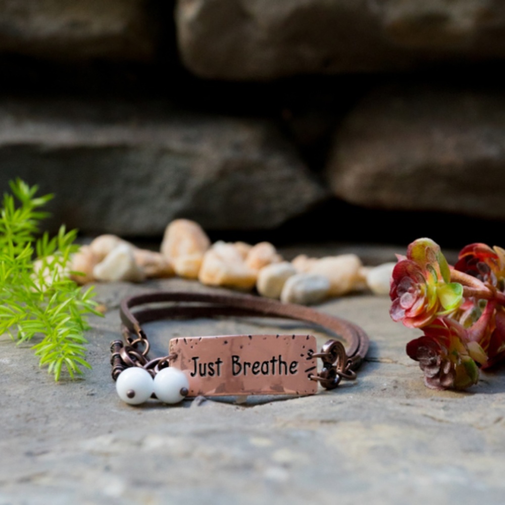 Just Breathe Rustic Leather Bracelet